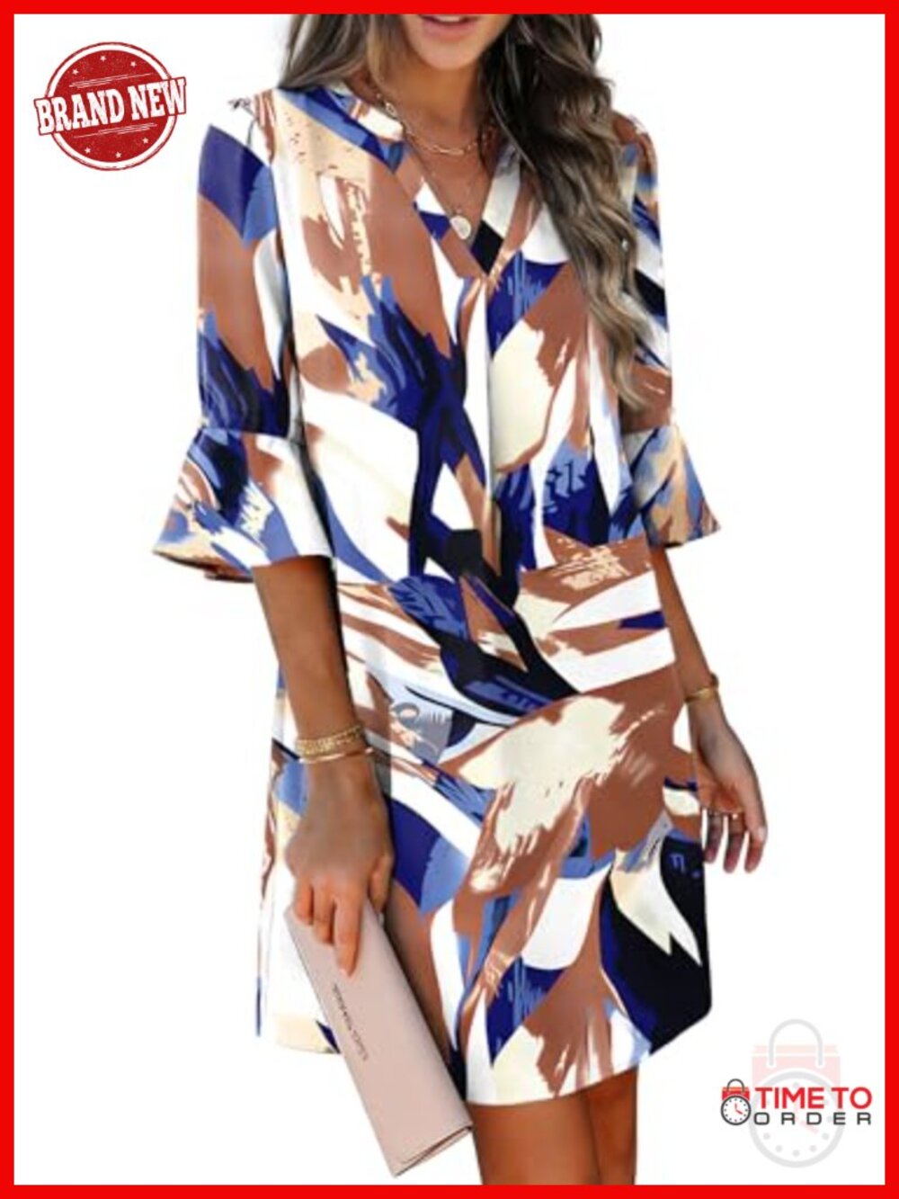 RUMIA Shift Dress Ruffle Sleeve V-Neck Loose Casual Summer Pocket